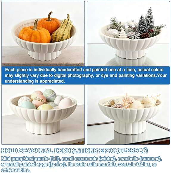 ALIWINER Small Modern Pedestal Decor Fruit Bowl 8" Ceramic,Approx 26 oz Fluted Catch-all Bowl,Footed Home Decorative Bowl for Home Decor,Coffee Table Centerpiece - Image 3