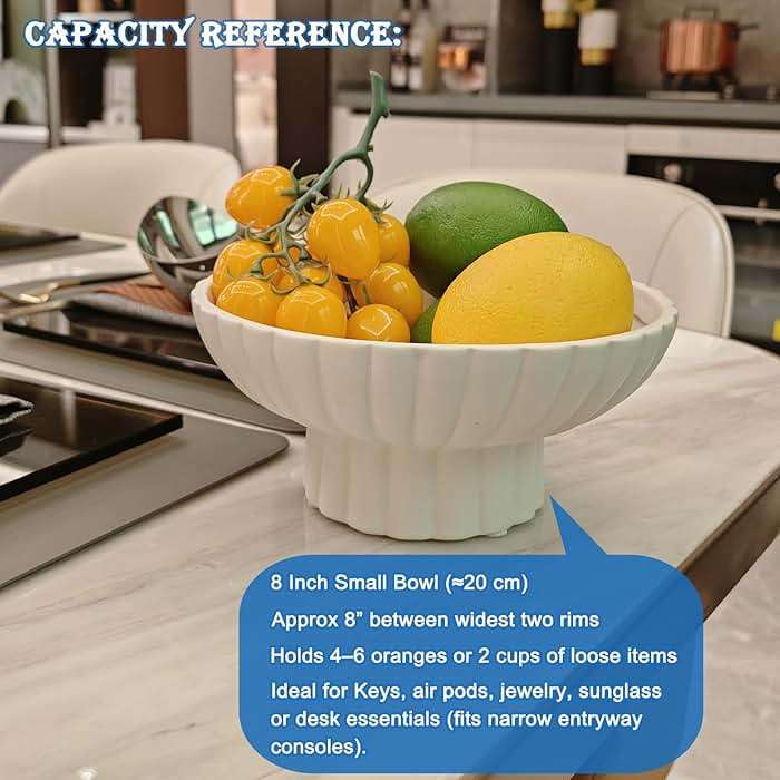 ALIWINER Small Modern Pedestal Decor Fruit Bowl 8" Ceramic,Approx 26 oz Fluted Catch-all Bowl,Footed Home Decorative Bowl for Home Decor,Coffee Table Centerpiece - Image 5