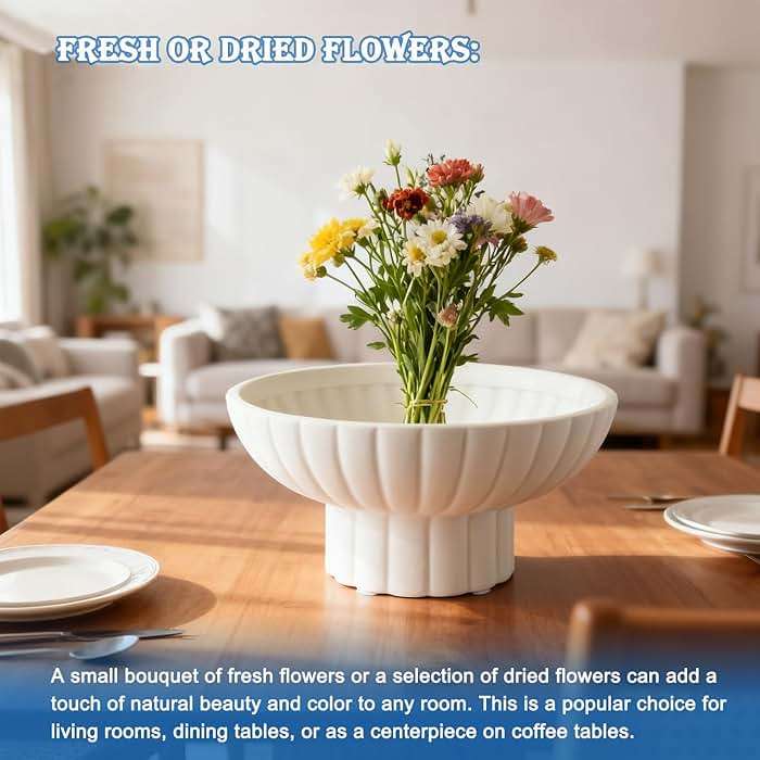 ALIWINER Small Modern Pedestal Decor Fruit Bowl 8" Ceramic,Approx 26 oz Fluted Catch-all Bowl,Footed Home Decorative Bowl for Home Decor,Coffee Table Centerpiece - Image 6