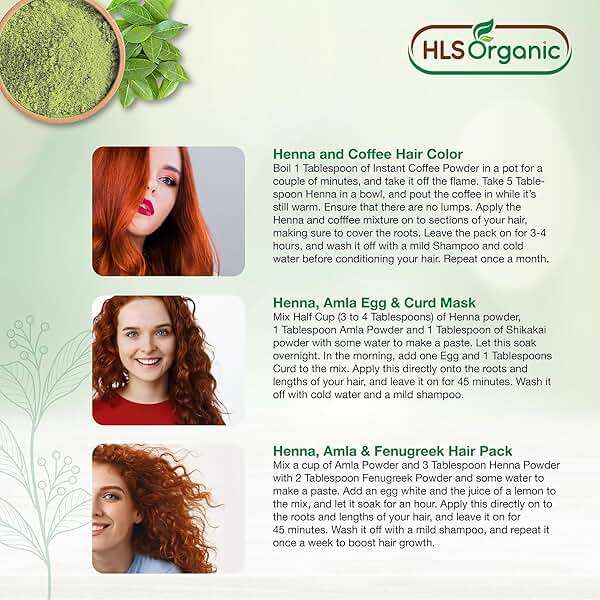 HLS Henna Powder (Lawsonia Inermis) for Natural Orange-Red Hair Color | Certified Organic | 227 Gms / 0.5 LB/ 8 Oz, No Chemicals or Additives, For Hair - Image 4