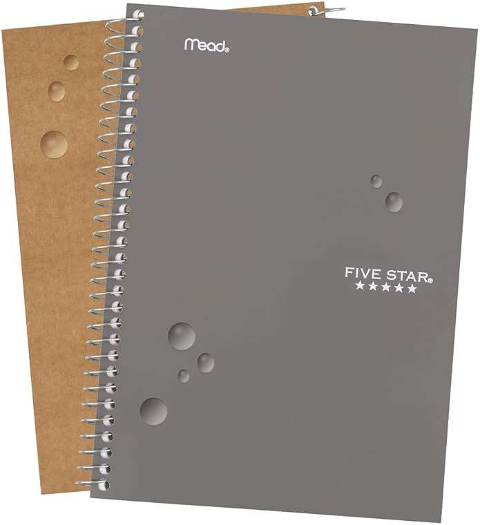 Five Star Spiral Notebook, 2 Subject, College Ruled Paper, 6" x 9-1/2", 80 Sheets, Fights Ink Bleed, Water Resistant Cover, Gray (840029AA3-ECM) - Image 7