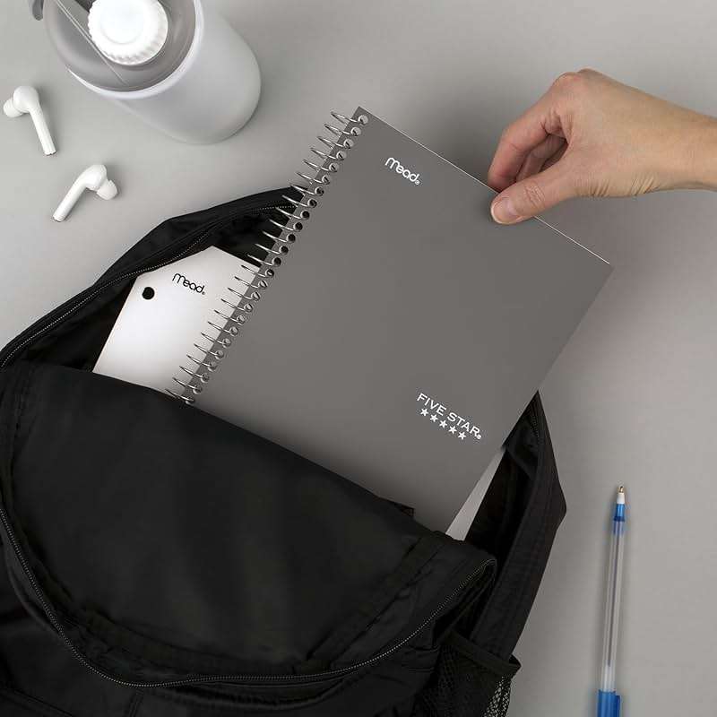 Five Star Spiral Notebook, 2 Subject, College Ruled Paper, 6" x 9-1/2", 80 Sheets, Fights Ink Bleed, Water Resistant Cover, Gray (840029AA3-ECM) - Image 9