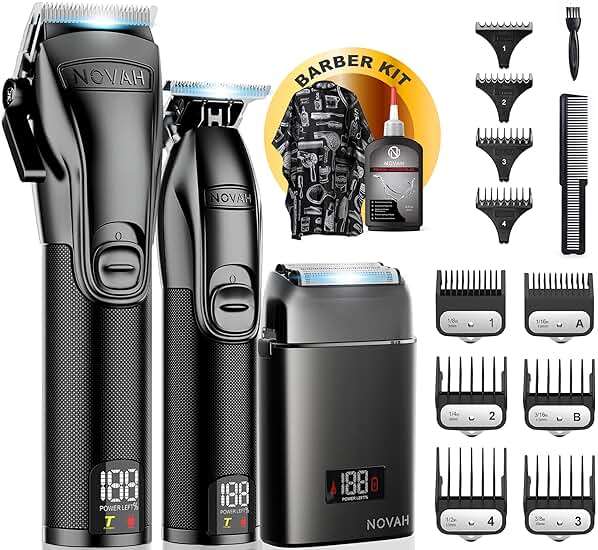 Novah Professional Barber Clippers and Trimmer Set - Foil Shaver Professional Hair Clippers for Men, Mens Cordless Hair Clipper for Barbers Haircut Kit, Fade - Image 1