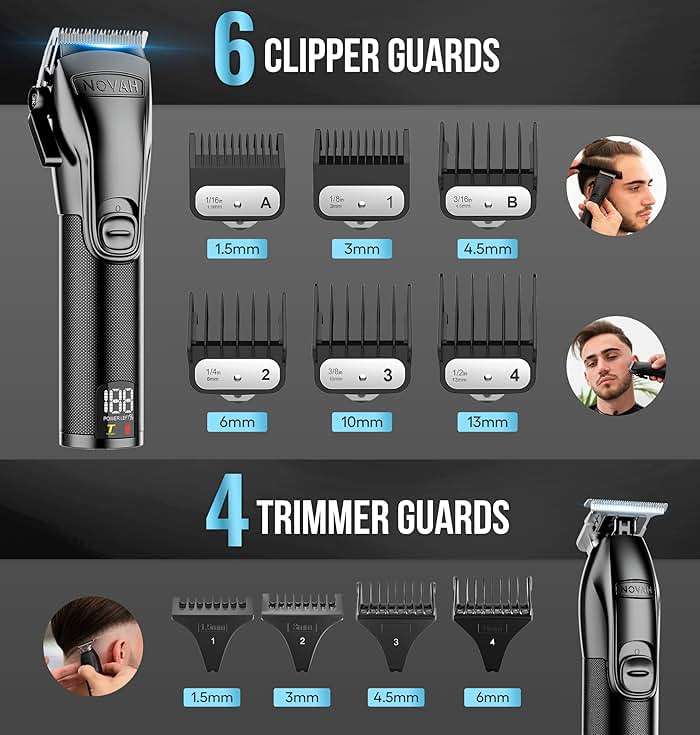 Novah Professional Barber Clippers and Trimmer Set - Foil Shaver Professional Hair Clippers for Men, Mens Cordless Hair Clipper for Barbers Haircut Kit, Fade - Image 5