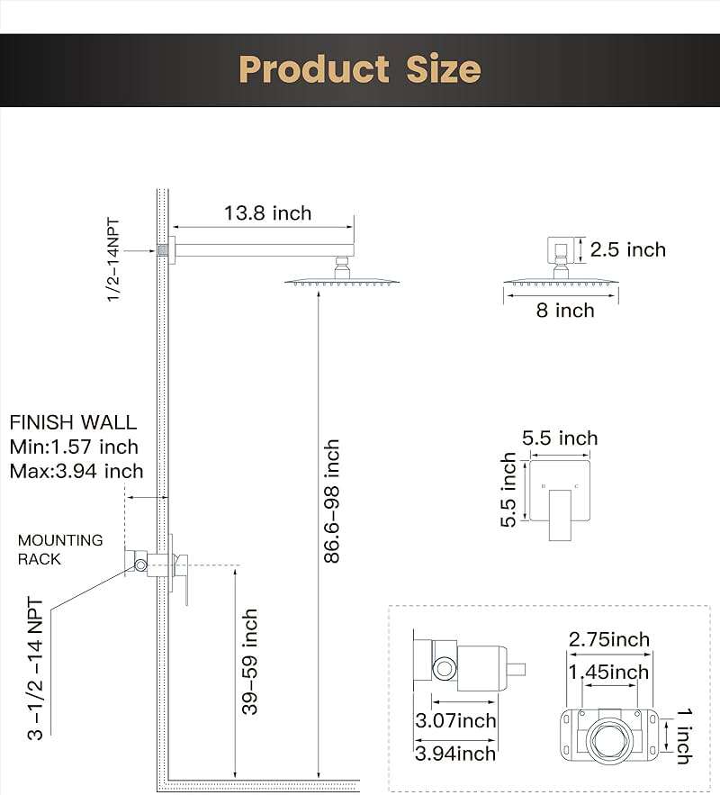 Airuida Shower Faucet Set with Female Thread Rough-in Valve, Rainfall Shower Head and Handle set, Single Function Valve Trim Kit, 8 Inch Matte Black - Image 2