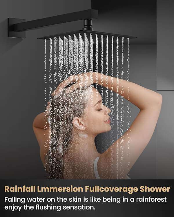 Airuida Shower Faucet Set with Female Thread Rough-in Valve, Rainfall Shower Head and Handle set, Single Function Valve Trim Kit, 8 Inch Matte Black - Image 3