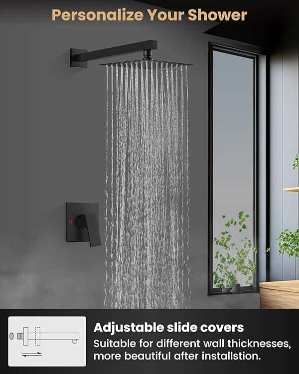 Airuida Shower Faucet Set with Female Thread Rough-in Valve, Rainfall Shower Head and Handle set, Single Function Valve Trim Kit, 8 Inch Matte Black - Image 6