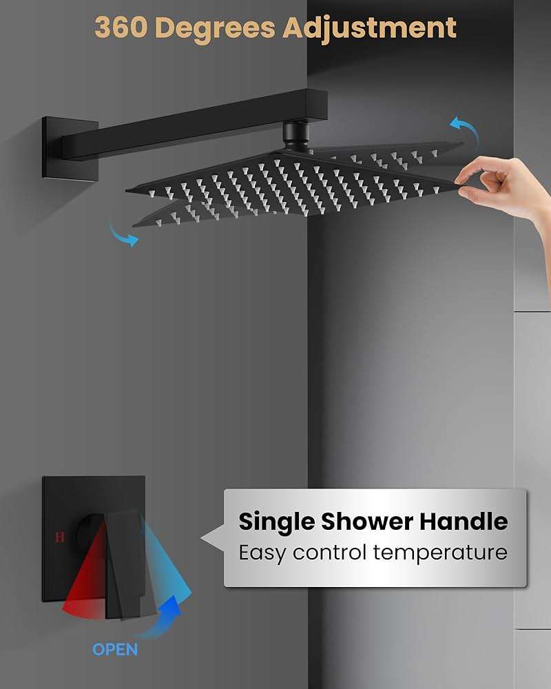 Airuida Shower Faucet Set with Female Thread Rough-in Valve, Rainfall Shower Head and Handle set, Single Function Valve Trim Kit, 8 Inch Matte Black - Image 8