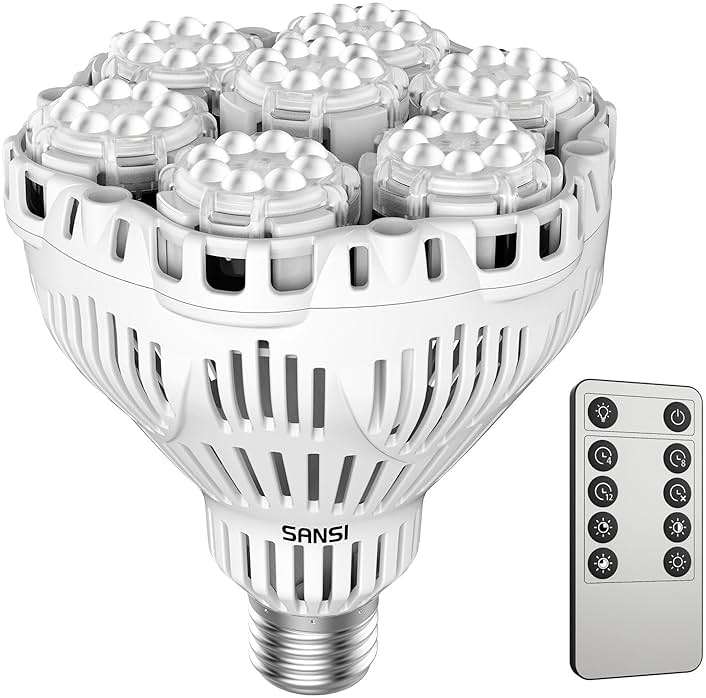 SANSI Dimmable Grow Light Bulb Full Spectrum, High PPFD 40W (600 Watt Equiv) with Remote, Auto On Off Timing 4 8 12 Hrs, Energy Saving Plant Light Bulb with E26 Base for Indoor Plants - Image 1
