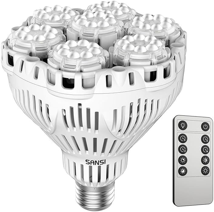 SANSI Dimmable Grow Light Bulb Full Spectrum, High PPFD 40W (600 Watt Equiv) with Remote, Auto On Off Timing 4 8 12 Hrs, Energy Saving Plant Light Bulb with E26 Base for Indoor Plants - Product Image