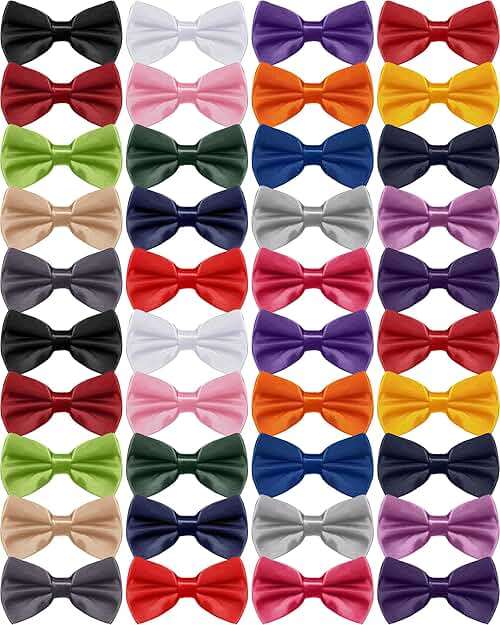 JaGely 40 Pcs Bow Tie for Men Bulk Pre-tied Adjustable Satin Tuxedos Bowtie for Wedding Party Formal - Image 1