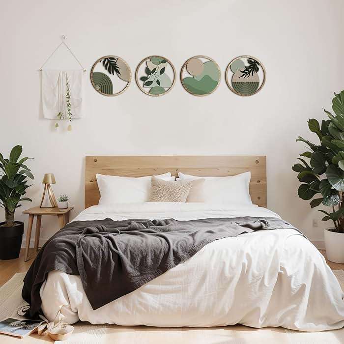 Qunclay 4 Pcs Boho Wall Art Bohemian Wooden Round Circle Wall Decor Hollow out Hanging Farmhouse Aesthetic for Bedroom Living Room Bathroom Bedroom Bathroom Patio Apartment Gift 10 Inch (Green) - Image 6