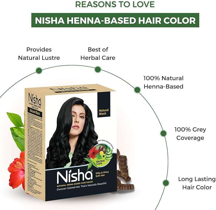Nisha Natural Henna Based Hair Color, Permanent Black Hair Color Dye, Natural Premium Henna, 100% Grey Coverage, Natural Black, 2.12 oz - Image 5