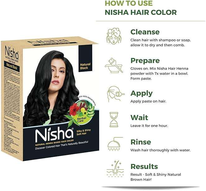 Nisha Natural Henna Based Hair Color, Permanent Black Hair Color Dye, Natural Premium Henna, 100% Grey Coverage, Natural Black, 2.12 oz - Image 6