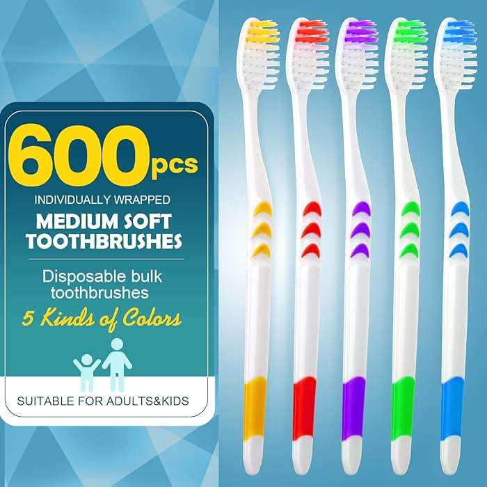 Navona 600 PCS Premium Toothbrushes Bulk, Individually Wrapped Toothbrushes, Disposable Toothbrush, Medium Soft Bristle Bulk Toothbrushe for Travel Hotel Donation, Ergonomics Handle - Image 2