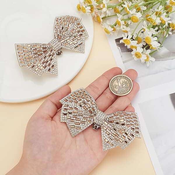 DELORIGIN 1 Pair Bow Shoe Clips Wedding Rhinestone Bow Shoe Buckles Bridal Removable Shoe Clips Bowknot Shoe Buckle Bag Clothing Hair Decorations for Women Party Heels Flats Pumps Craft - Image 3