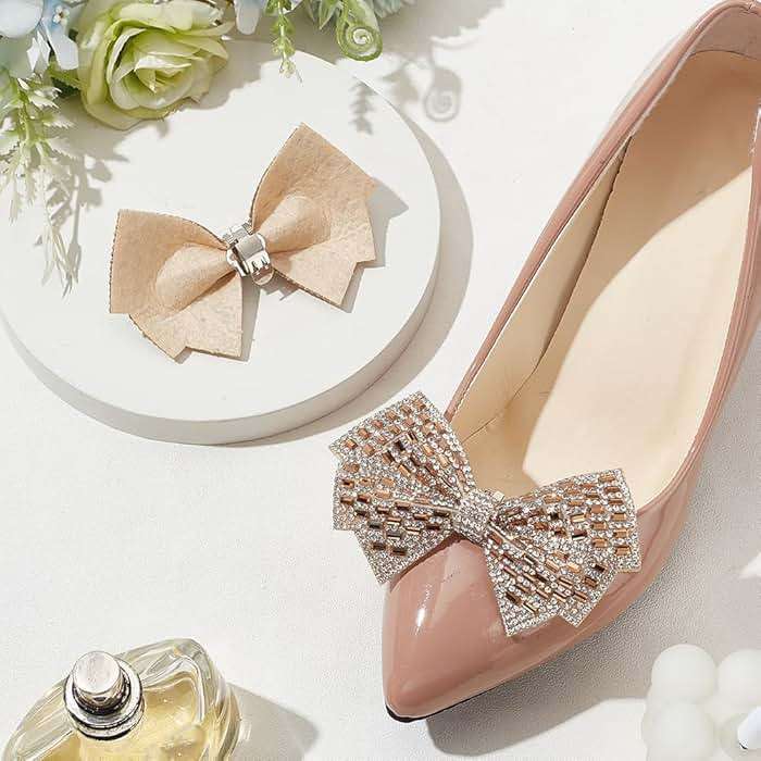 DELORIGIN 1 Pair Bow Shoe Clips Wedding Rhinestone Bow Shoe Buckles Bridal Removable Shoe Clips Bowknot Shoe Buckle Bag Clothing Hair Decorations for Women Party Heels Flats Pumps Craft - Image 4