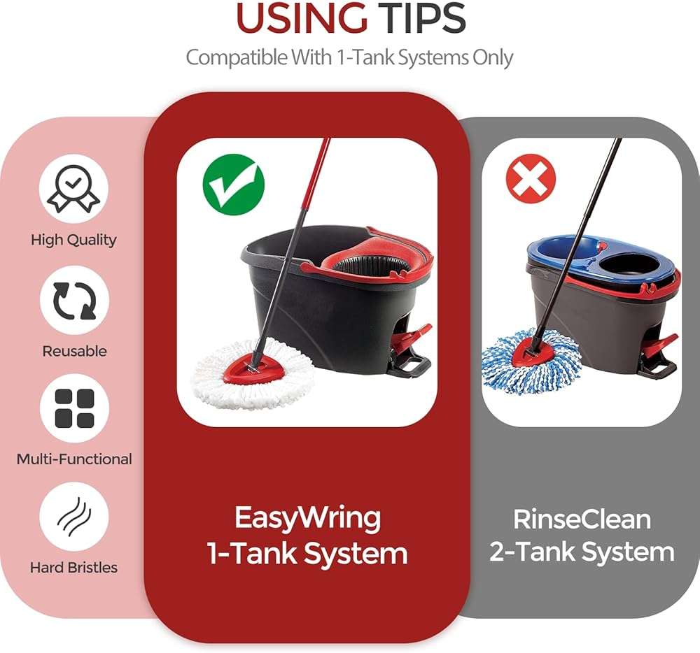 2 Pack Spin Mop Scrub Brush Head Compatible with EasyWring 1-Tank System | Hard Bristle Deep Scrubbing, Triangle Corner Cleaning, No-Bend Floor Cleaning, Quick Snap-On, Reusable & Durable - Image 5
