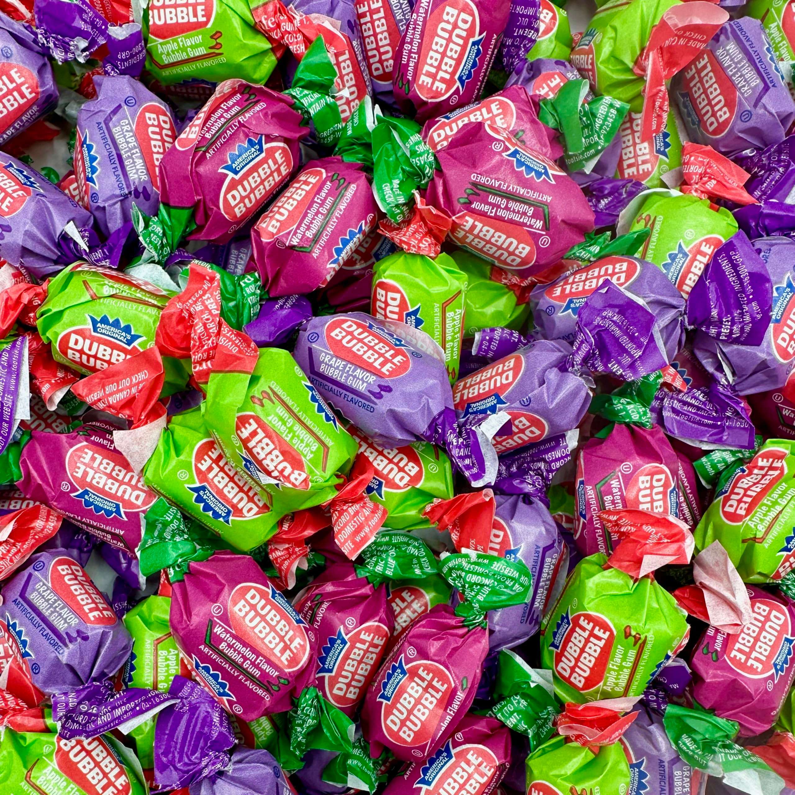Dubble Assorted Fruit Flavor Bubble Gum - 1 Pound Bulk Bag of 3 Flavor Individually Wrapped Gum - Grape, Watermelon, Apple - Chewing Bubble Gum Holiday Candy(Approx. 70 Pieces) - Image 1