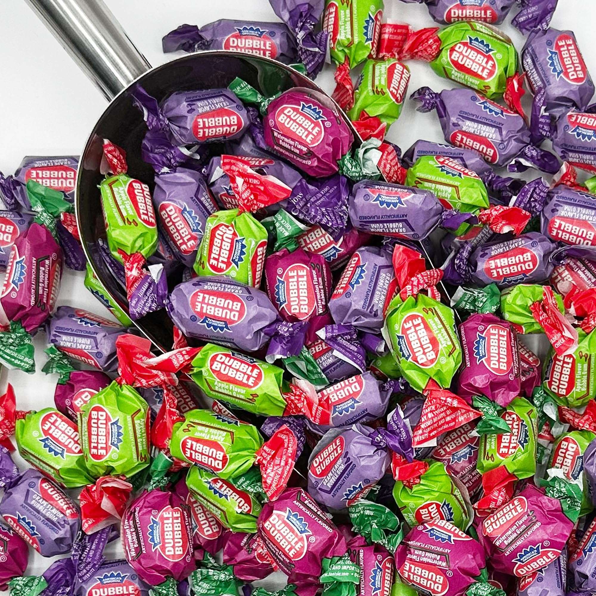Dubble Assorted Fruit Flavor Bubble Gum - 1 Pound Bulk Bag of 3 Flavor Individually Wrapped Gum - Grape, Watermelon, Apple - Chewing Bubble Gum Holiday Candy(Approx. 70 Pieces) - Image 4