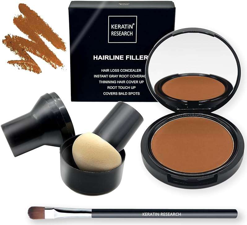 KERATIN RESEARCH Hairline Filler Unisex Mineral Powder Root Touch-Up Hair loss Concealer Scalp & Beard Bald Patch Coverage Fibers for Thinning Hair Waterproof Organic Natural look (AUBURN, XL) - Image 1