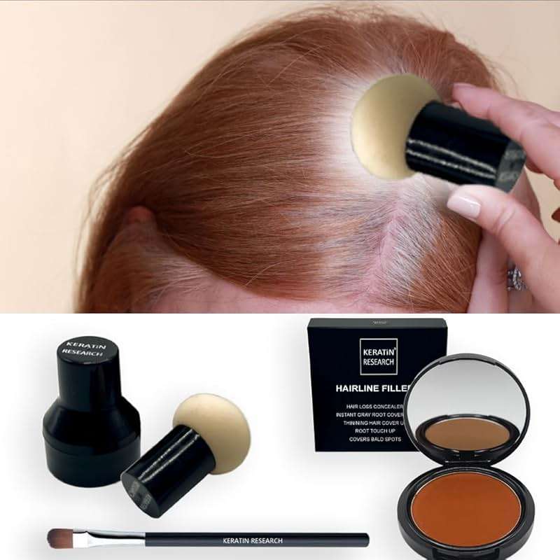 KERATIN RESEARCH Hairline Filler Unisex Mineral Powder Root Touch-Up Hair loss Concealer Scalp & Beard Bald Patch Coverage Fibers for Thinning Hair Waterproof Organic Natural look (AUBURN, XL) - Image 2