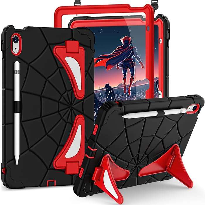 Auizotl Case for iPad (A16) 11th Generation 11 Inch (2025),iPad 10th Generation 10.9 Inch (2022) i Pad Case 10th Gen with Screen Protector,Shockproof Cover for i Pad 11/10 Gen,Black Red - Image 1