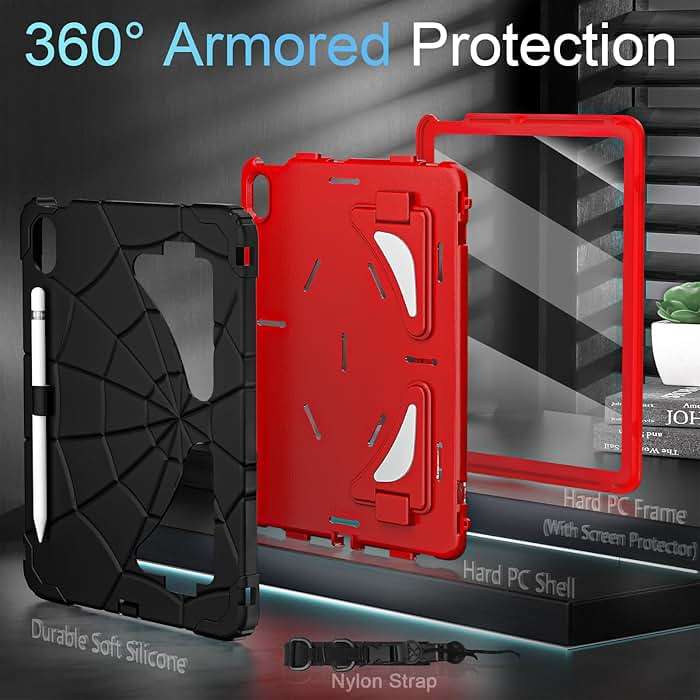 Auizotl Case for iPad (A16) 11th Generation 11 Inch (2025),iPad 10th Generation 10.9 Inch (2022) i Pad Case 10th Gen with Screen Protector,Shockproof Cover for i Pad 11/10 Gen,Black Red - Image 4