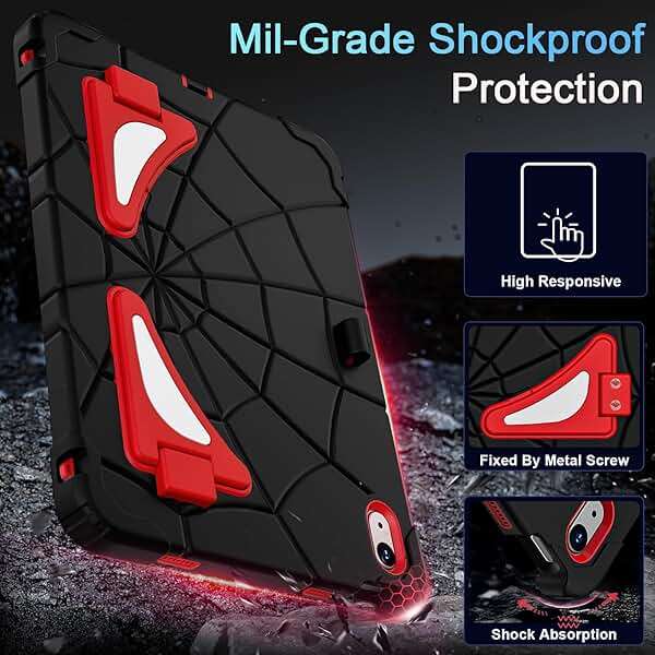 Auizotl Case for iPad (A16) 11th Generation 11 Inch (2025),iPad 10th Generation 10.9 Inch (2022) i Pad Case 10th Gen with Screen Protector,Shockproof Cover for i Pad 11/10 Gen,Black Red - Image 5
