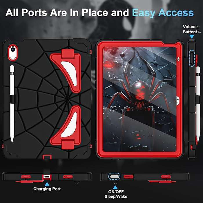 Auizotl Case for iPad (A16) 11th Generation 11 Inch (2025),iPad 10th Generation 10.9 Inch (2022) i Pad Case 10th Gen with Screen Protector,Shockproof Cover for i Pad 11/10 Gen,Black Red - Image 7