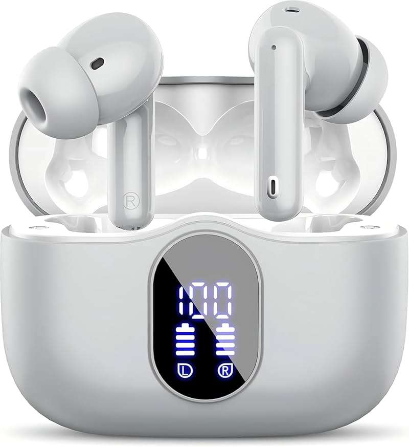 Btootos Wireless Earbuds Bluetooth 5.3 Headphones Bass Stereo Ear Buds with Noise Cancelling Mic LED Display in Ear Earphones IP7 Waterproof 36H Playtime for Laptop Pad Phones Sports Graphite Gray - Image 1