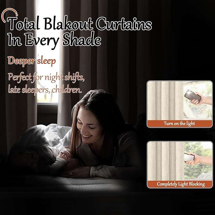 Lajode Blackout Curtains for Bedroom - Linen Black Out Curtains 84 Inch Long Thermal Insulated Burlap Grommet Window Drapes for Farmhouse Living Room Darkening, 2 Panels, Each 52" Wide, Natural Cream - Image 3