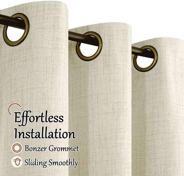 Lajode Blackout Curtains for Bedroom - Linen Black Out Curtains 84 Inch Long Thermal Insulated Burlap Grommet Window Drapes for Farmhouse Living Room Darkening, 2 Panels, Each 52" Wide, Natural Cream - Image 5