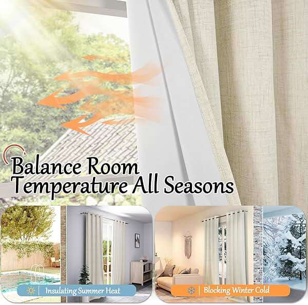 Lajode Blackout Curtains for Bedroom - Linen Black Out Curtains 84 Inch Long Thermal Insulated Burlap Grommet Window Drapes for Farmhouse Living Room Darkening, 2 Panels, Each 52" Wide, Natural Cream - Image 6