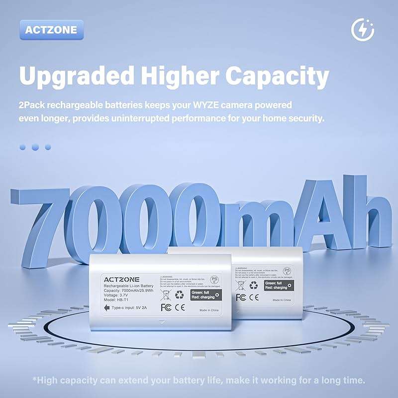 ActZone 2 Pack Outdoor Battery Compatible with Wyze Palm Door Lock/Wyze Battery Cam Pro Camera & Duo Cam Doorbell, Upgraded Doorbell Batteries Compatible with Wyze Camera Batteries Wbat2 Wbat1 - Image 2