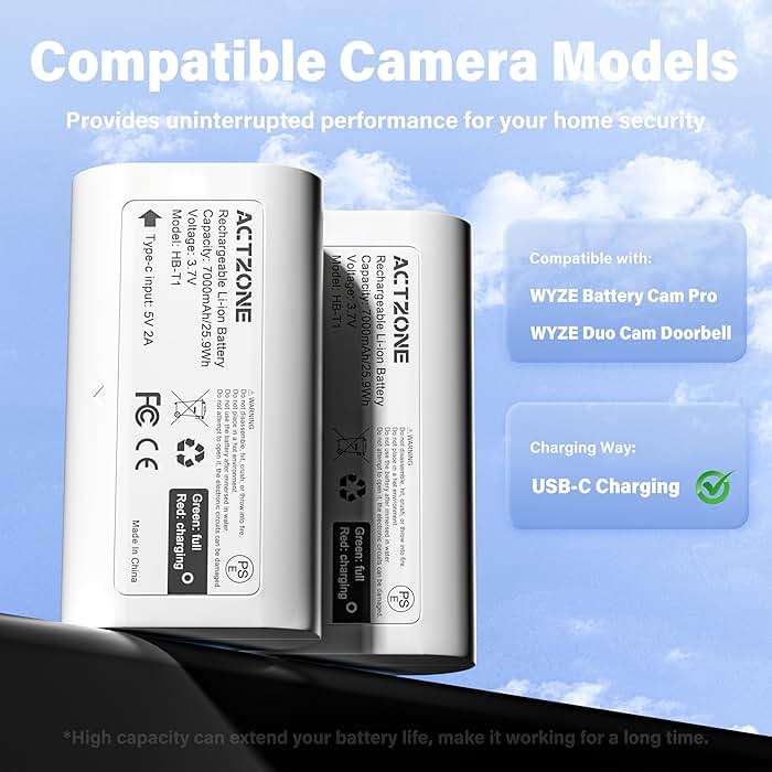 ActZone 2 Pack Outdoor Battery Compatible with Wyze Palm Door Lock/Wyze Battery Cam Pro Camera & Duo Cam Doorbell, Upgraded Doorbell Batteries Compatible with Wyze Camera Batteries Wbat2 Wbat1 - Image 5