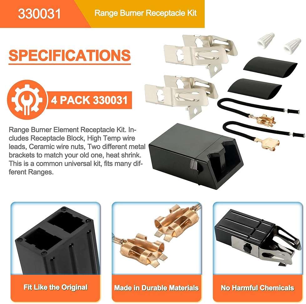 MP22YA Electric Range Burner Element Unit Set with 330031 Range Burner Receptacle Kit Fit for Ken-more Whirl-pool Frigi-daire May-tag Ranges/Stoves by Fetechmate - Image 3