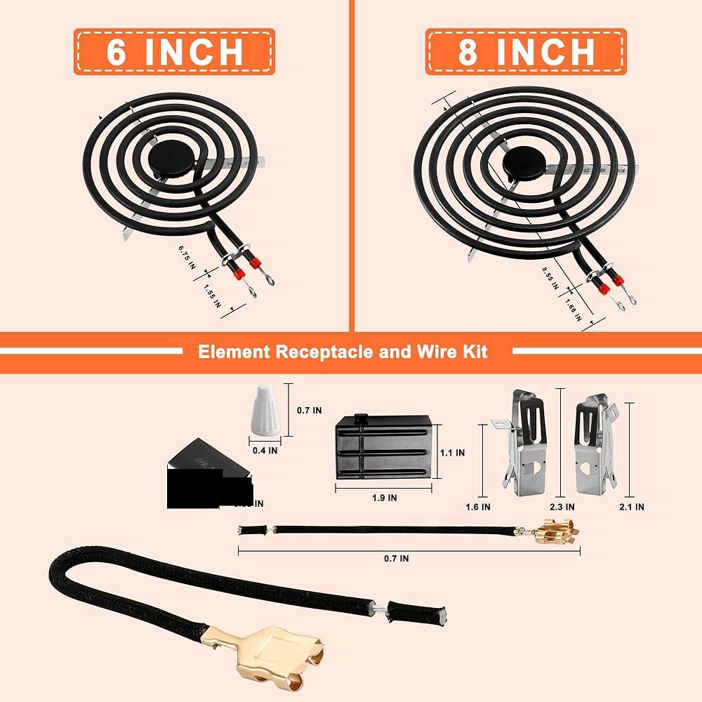 MP22YA Electric Range Burner Element Unit Set with 330031 Range Burner Receptacle Kit Fit for Ken-more Whirl-pool Frigi-daire May-tag Ranges/Stoves by Fetechmate - Image 4