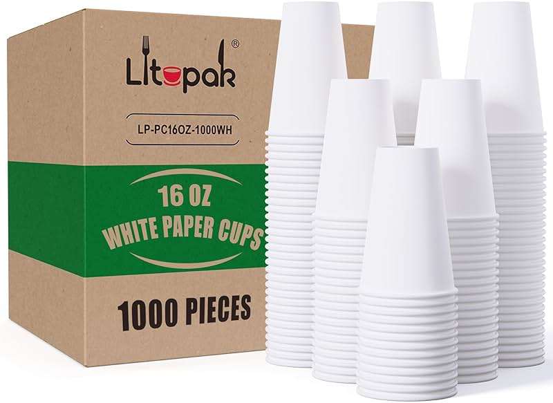 LITOPAK 1000 pack 16 oz Disposable Paper Coffee Cup, Hot Paper Coffee Cups, 16 oz White Paper Cups for Offices, Schools, Shops, Restaurants - Image 1