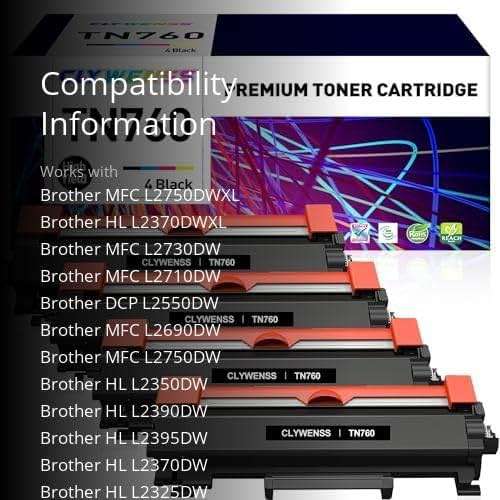 CLYWENSS TN760 High Yield Black Toner Cartridge Replacement for Brother TN760 TN-760 TN730 for MFC-L2750DW HL-L2370DW HL-L2350DW HL-L2395DW HL-L2390DW MFC-L2710DW DCP-L2550DW Printer (4-Pack) - Image 3