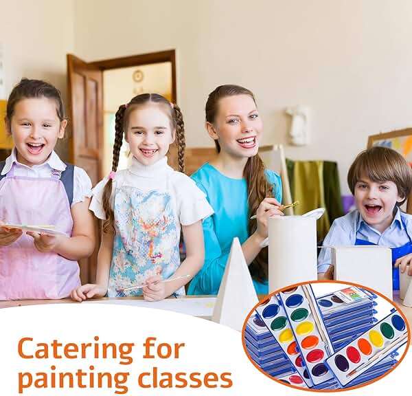 Washable Watercolor Paint Set for Kids, 24 Pack, 8 Colors with Wood Brushes, Non-Toxic, for Classroom, Party Favors & Homeschool - Image 6