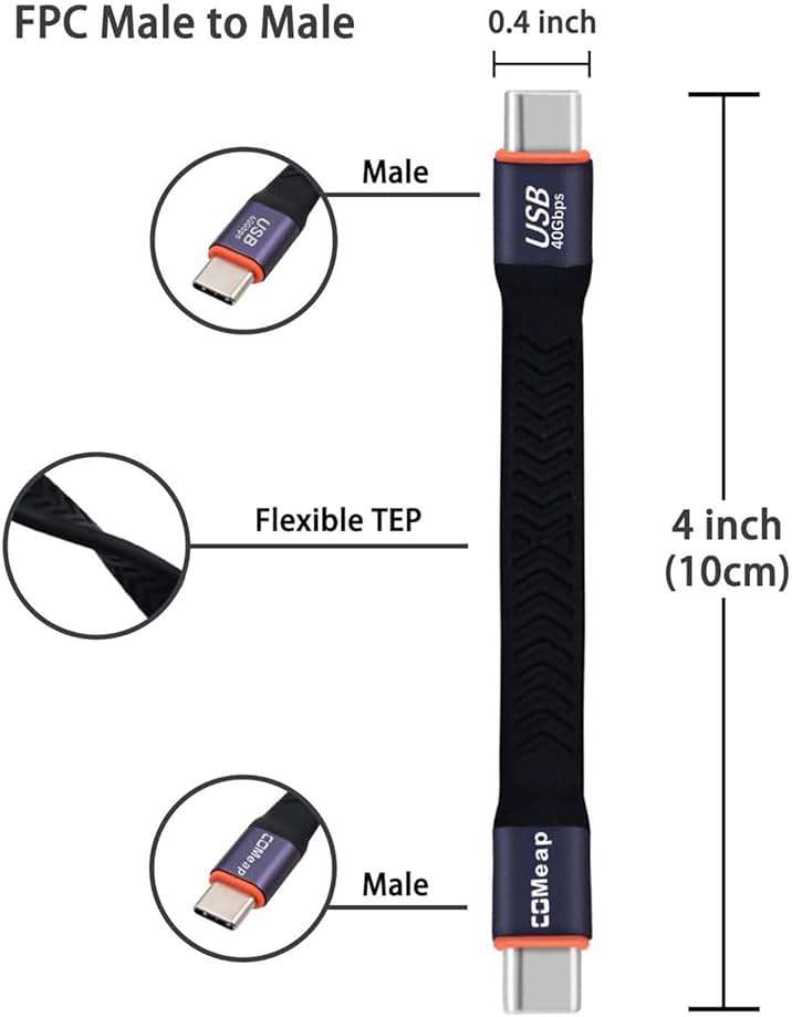 COMeap Short USB C Cable, 40Gbps Short USB 4 Cable, 240W PD Fast Charging, Compatible with Thunderbolt 4/3, Laptop, Tablet, Phone, Steam Deck, ROG Ally - 4 Inch - Image 3