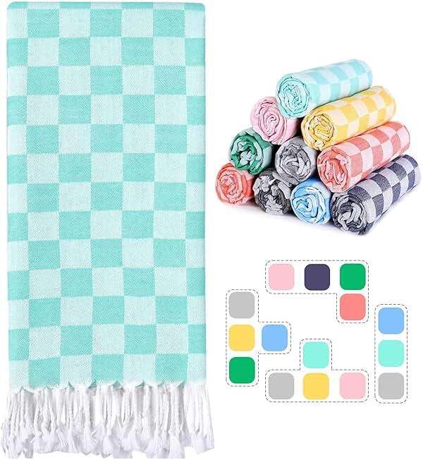 Checkered Plaid Turkish Beach Towel Vacation Essentials Blanket Sand Free Quick Dry Oversized Thin Cloud Clearance Alaska Cruise Summer Accessories Beach Gift Must Haves Gear Stuff Travel Gadgets - Image 1