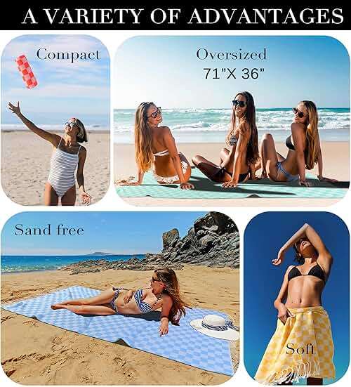 Checkered Plaid Turkish Beach Towel Vacation Essentials Blanket Sand Free Quick Dry Oversized Thin Cloud Clearance Alaska Cruise Summer Accessories Beach Gift Must Haves Gear Stuff Travel Gadgets - Image 5