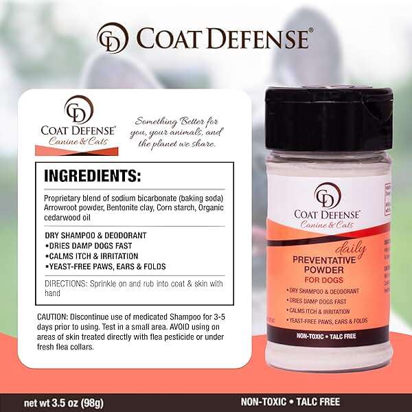 COAT DEFENSE Daily Preventative Powder | Made in USA | 3.5oz Waterless Dog Shampoo & Pet Deodorizer for Smelly Dogs | Provides Anti Itch Relief | Dog Dry Shampoo for Dry Itchy Skin - Image 5