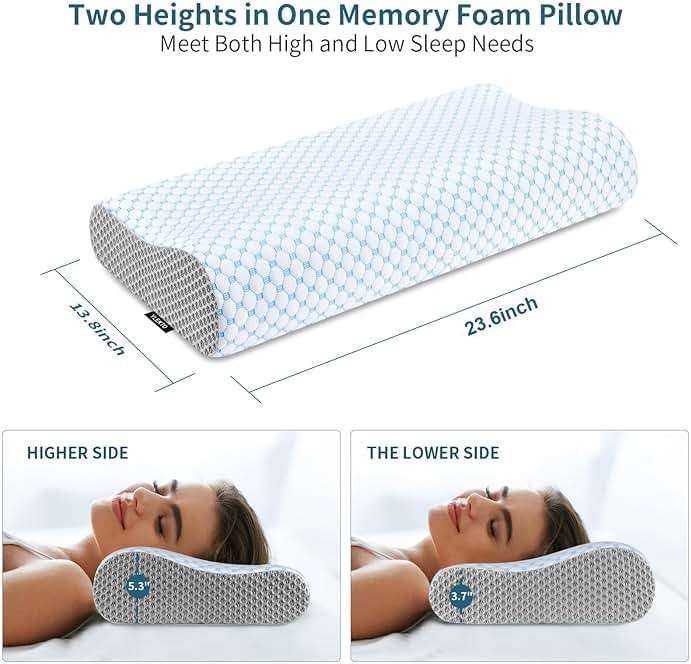 Cervical Neck Pillow for Pain Relief, Contour Memory Foam Pillows for Sleeping, Ergonomic Pillow Orthopedic Cooling Pillow Bed Pillow Neck Support for Side Back Stomach Sleepers(Blue & Grey) - Image 2