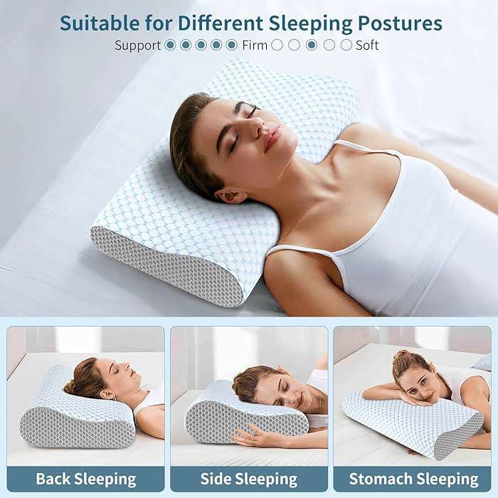 Cervical Neck Pillow for Pain Relief, Contour Memory Foam Pillows for Sleeping, Ergonomic Pillow Orthopedic Cooling Pillow Bed Pillow Neck Support for Side Back Stomach Sleepers(Blue & Grey) - Image 6