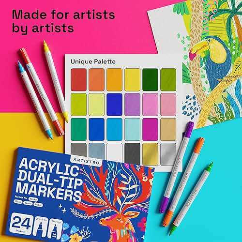 ARTISTRO 24 Acrylic Paint Markers - Paint Pens for Drawing - For Fabric, Rock, Glass, Wood, Molds - Arts & Crafts Gift for Adults, Teens, Kids, Classroom Must Haves & School Supplies - Image 5