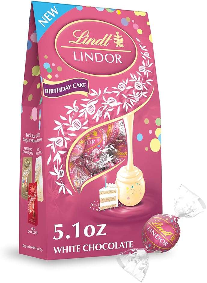 Lindt LINDOR Birthday Cake White Chocolate Truffles, White Chocolate Candy with Smooth, Melting Truffle Center, 5.1 oz. - Image 1
