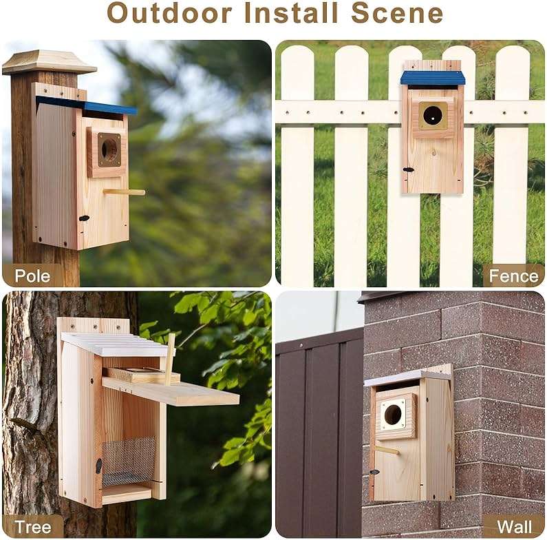 Bird Houses for Outside 2Pack with Copper Guard,Thicken Wooden Bluebird House Clearance Garden Country Cottages, Nesting Box for Finch Swallow Wren Chickadee Wild Bird Supplies, Easy to Assemble - Image 5
